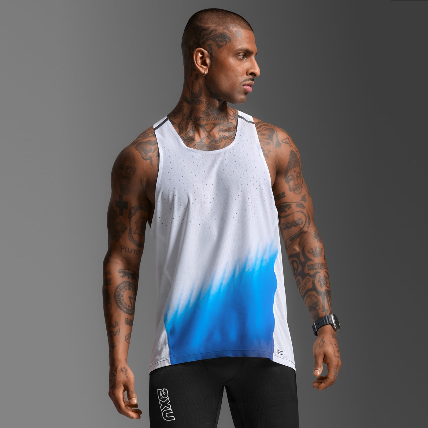 2XU Light Speed React Singlet | Blue Gradient / Black Reflective | Mens