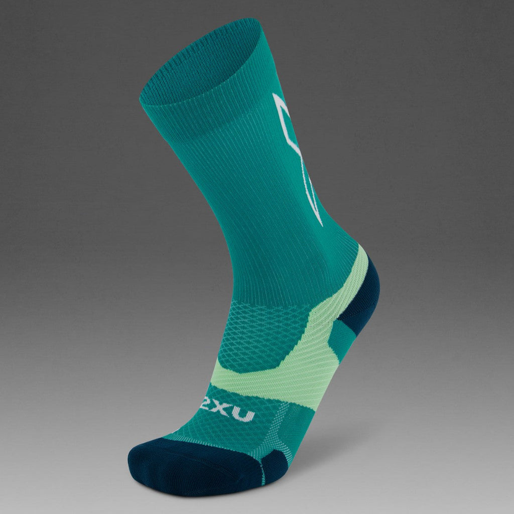 2XU Vectr Socks | Light Cushion | Crew Length | Slate Green / Digital Mint